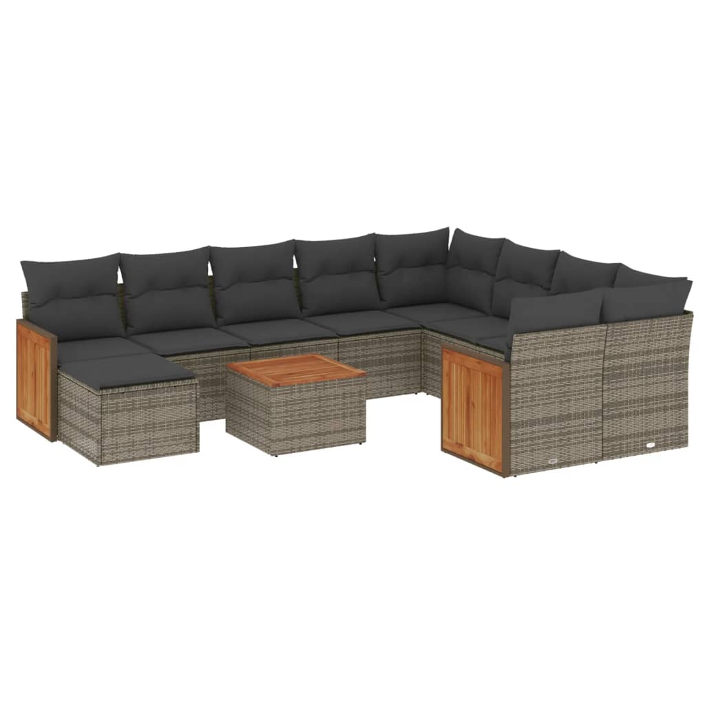 Set canapele de grădină cu perne, 11 piese, gri, poliratan GartenMobel Dekor