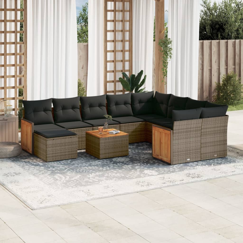 Set canapele de grădină cu perne, 11 piese, gri, poliratan GartenMobel Dekor