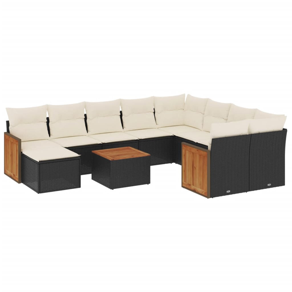 Set canapele de grădină cu perne, 11 piese, negru, poliratan GartenMobel Dekor