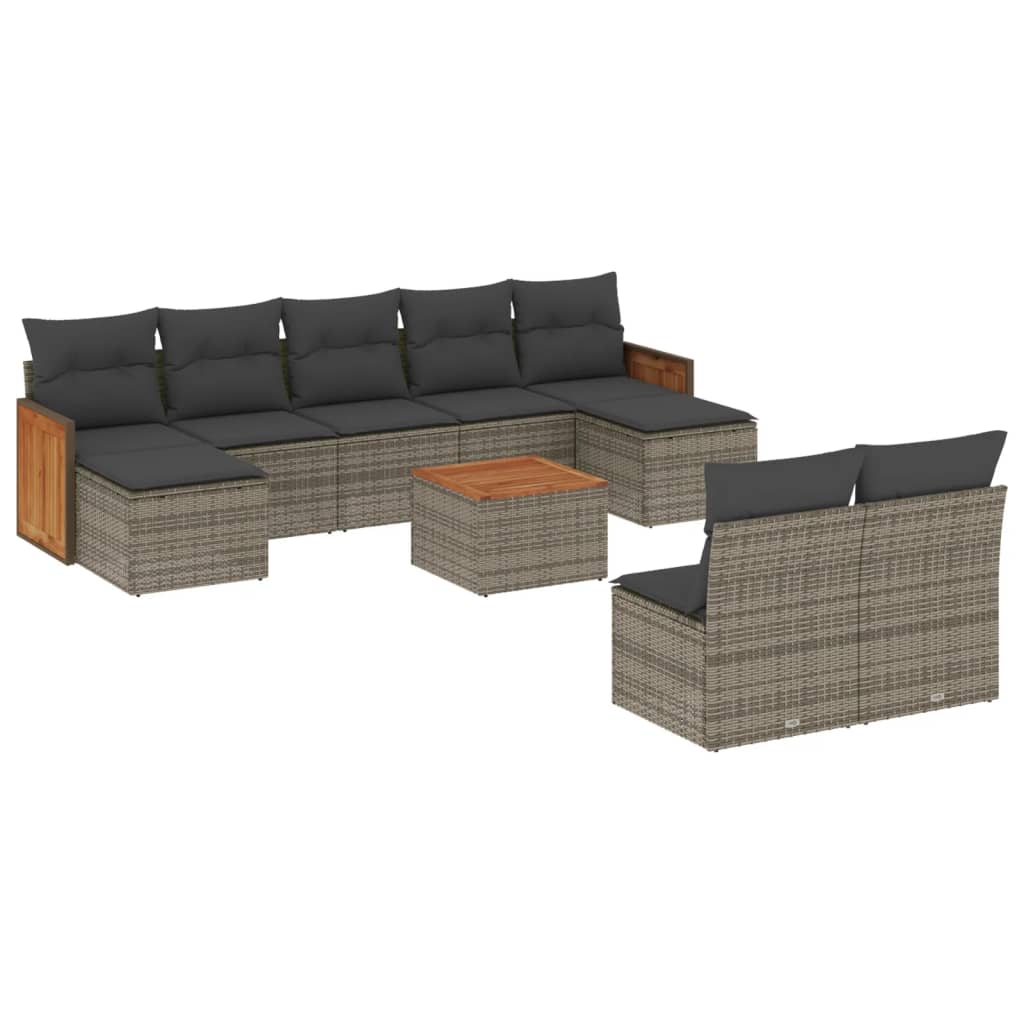 Set mobilier de grădină cu perne, 10 piese, gri, poliratan GartenMobel Dekor