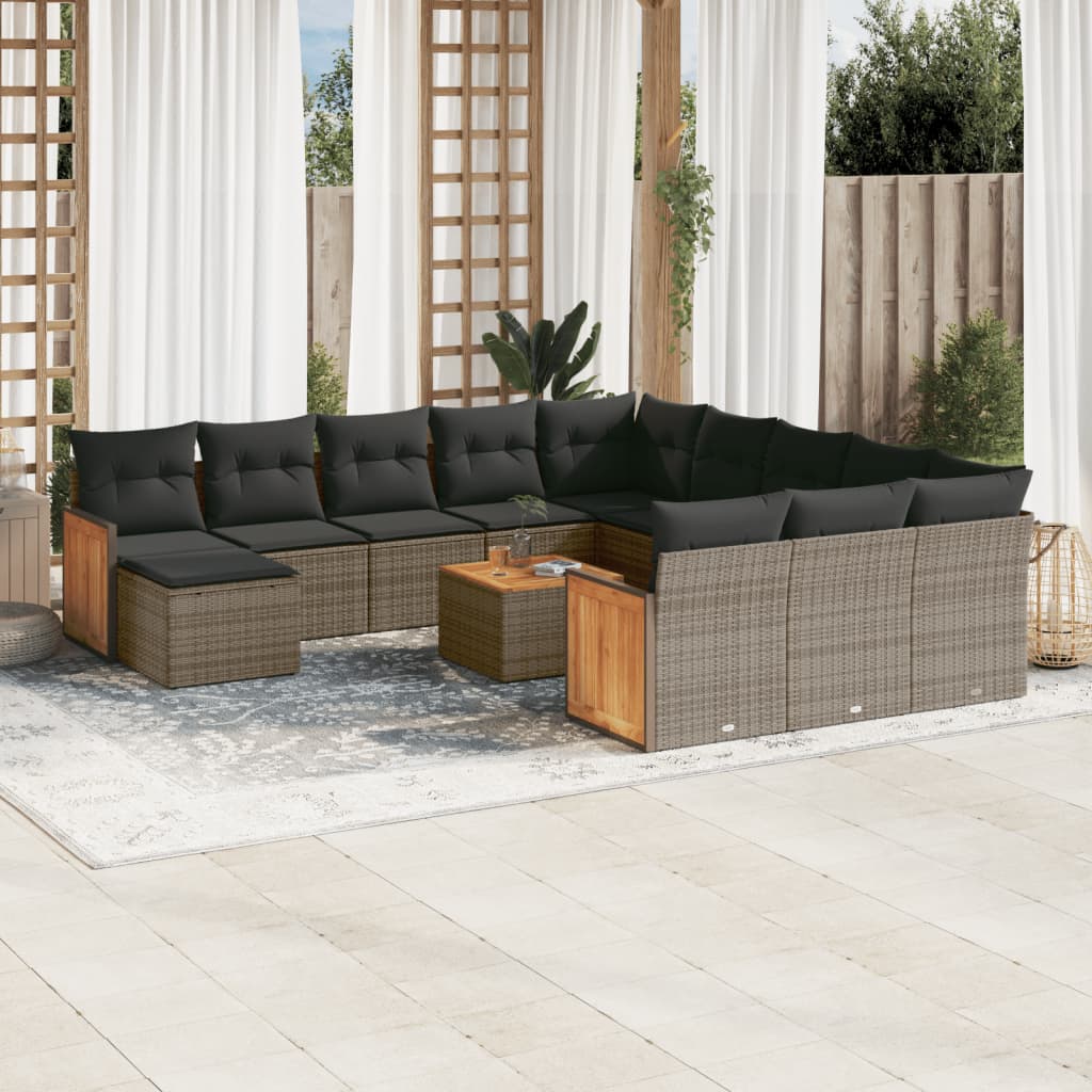 Set mobilier de grădină cu perne, 13 piese, gri, poliratan GartenMobel Dekor