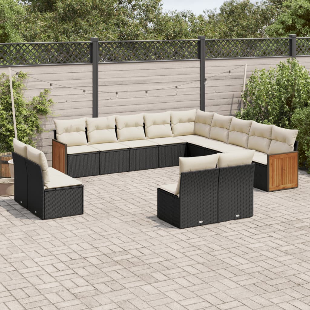 Set mobilier de grădină cu perne, 13 piese, negru, poliratan GartenMobel Dekor
