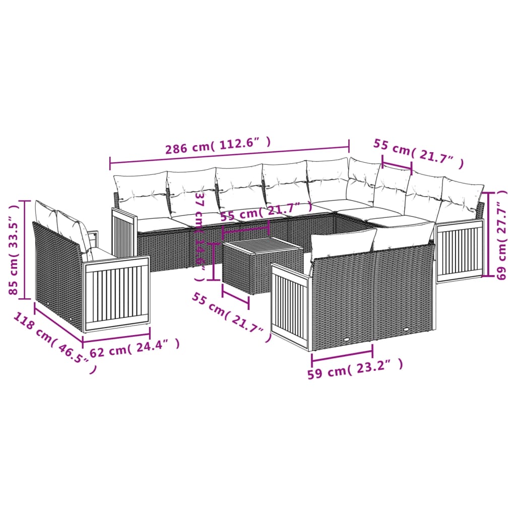 Set mobilier de grădină cu perne, 13 piese, negru, poliratan GartenMobel Dekor