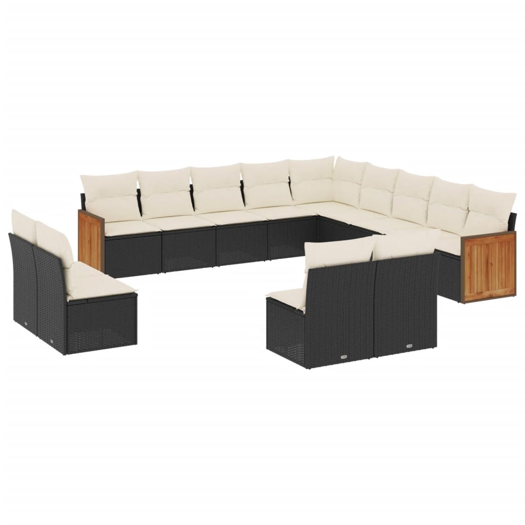 Set mobilier de grădină cu perne, 13 piese, negru, poliratan GartenMobel Dekor