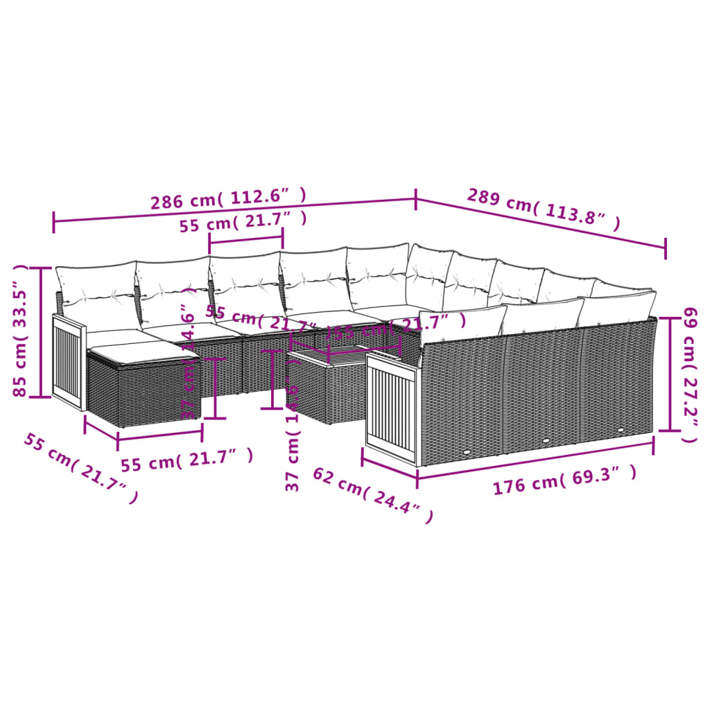 Set mobilier de grădină cu perne, 13 piese, negru, poliratan GartenMobel Dekor