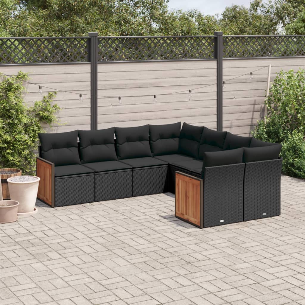 Set mobilier de grădină cu perne, 8 piese, negru, poliratan GartenMobel Dekor