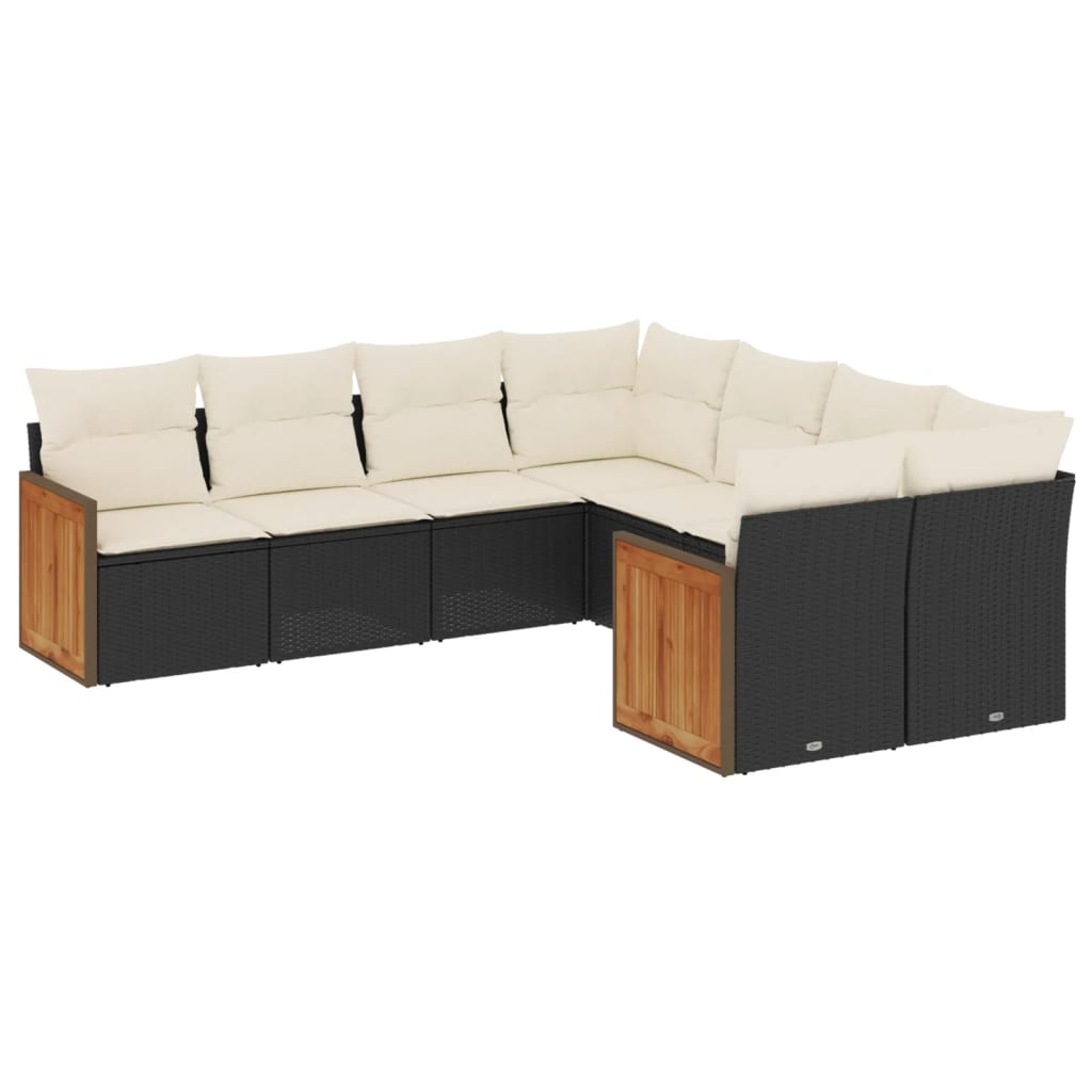 Set mobilier de grădină cu perne, 8 piese, negru, poliratan GartenMobel Dekor