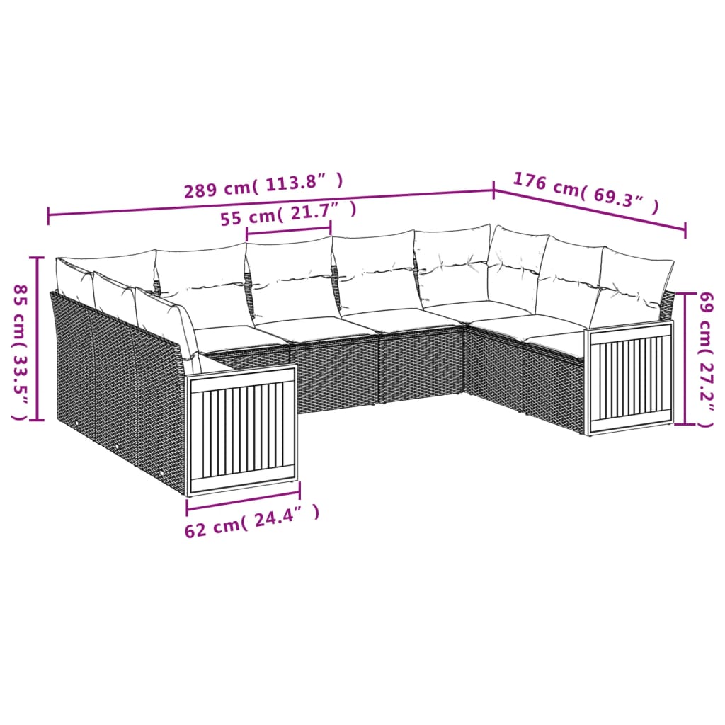 Set mobilier de grădină cu perne, 9 piese, negru, poliratan GartenMobel Dekor