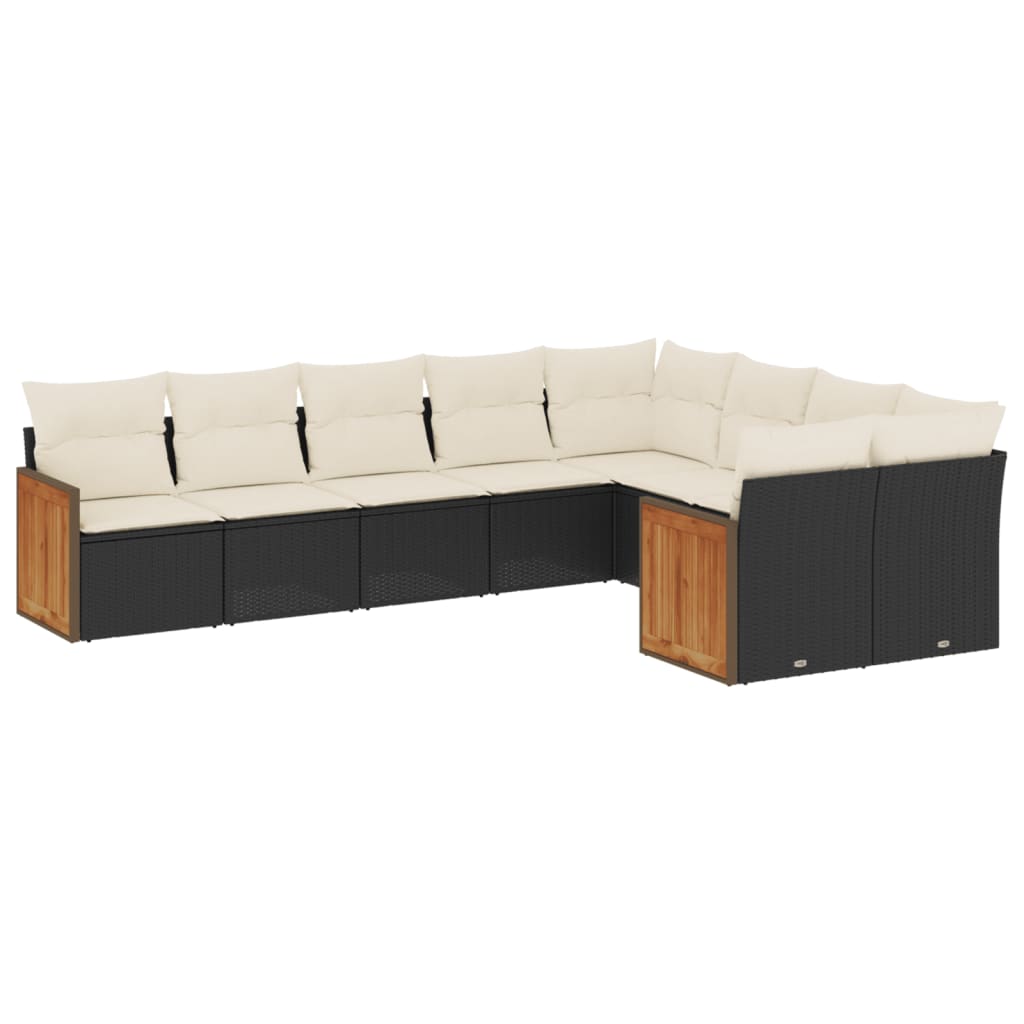 Set mobilier de grădină cu perne, 9 piese, negru, poliratan GartenMobel Dekor