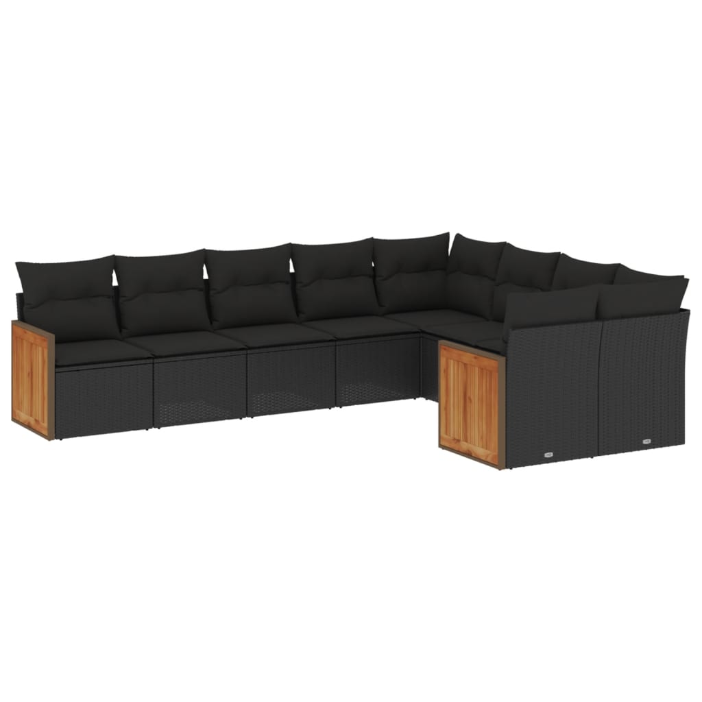 Set mobilier de grădină cu perne, 9 piese, negru, poliratan GartenMobel Dekor