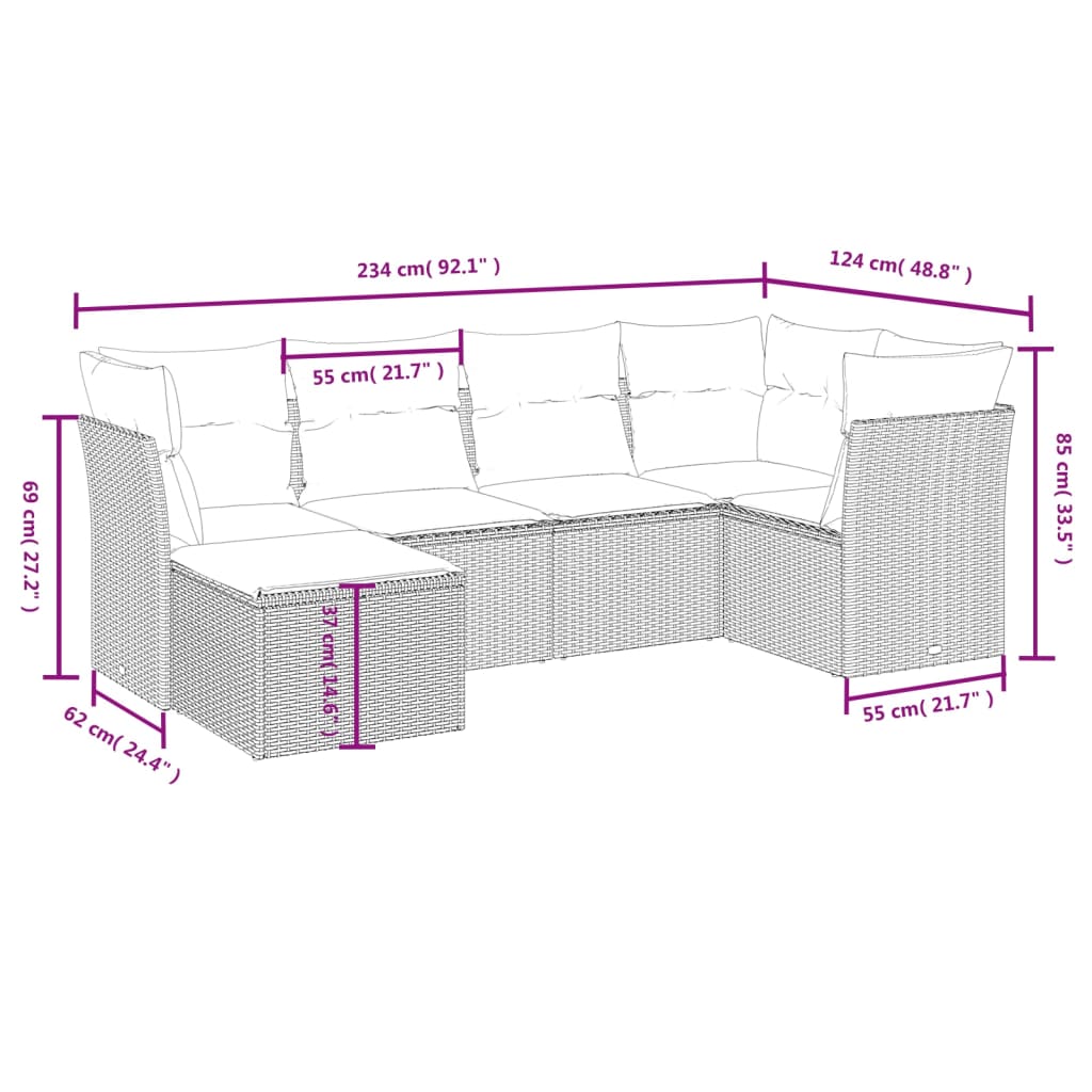 Set canapele de grădină, 6 piese, cu perne, bej, poliratan GartenMobel Dekor