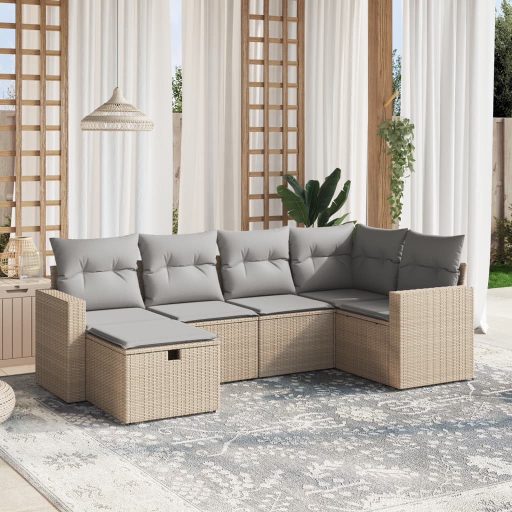 Set canapele de grădină, 6 piese, cu perne, bej, poliratan GartenMobel Dekor