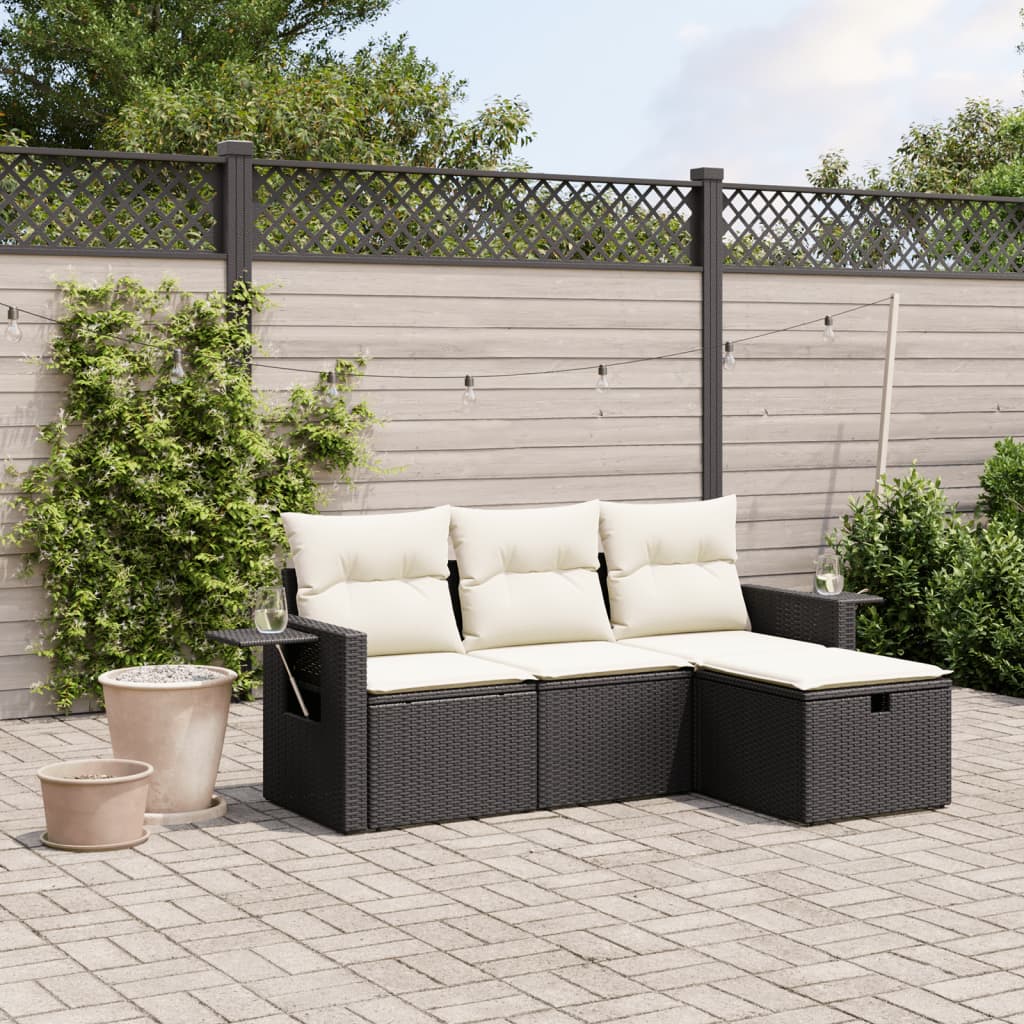 Set mobilier de grădină cu perne, 4 piese, negru, poliratan GartenMobel Dekor