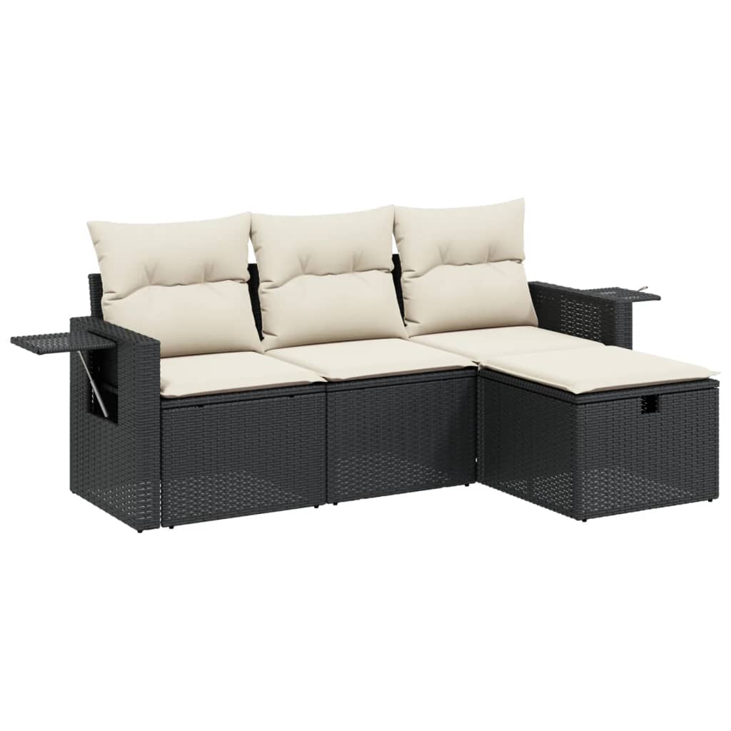 Set mobilier de grădină cu perne, 4 piese, negru, poliratan GartenMobel Dekor