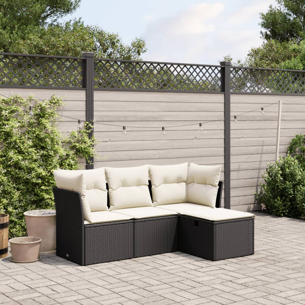 Set mobilier de grădină cu perne, 4 piese, negru, poliratan GartenMobel Dekor