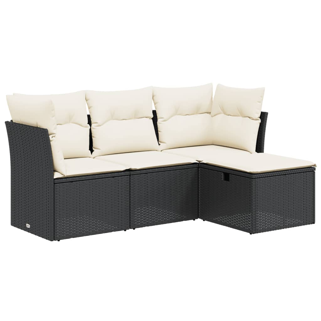 Set mobilier de grădină cu perne, 4 piese, negru, poliratan GartenMobel Dekor
