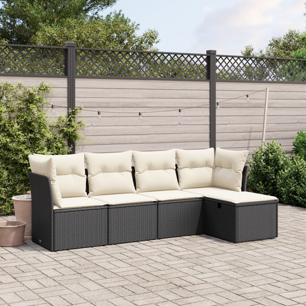 Set mobilier de grădină cu perne, 5 piese, negru, poliratan GartenMobel Dekor