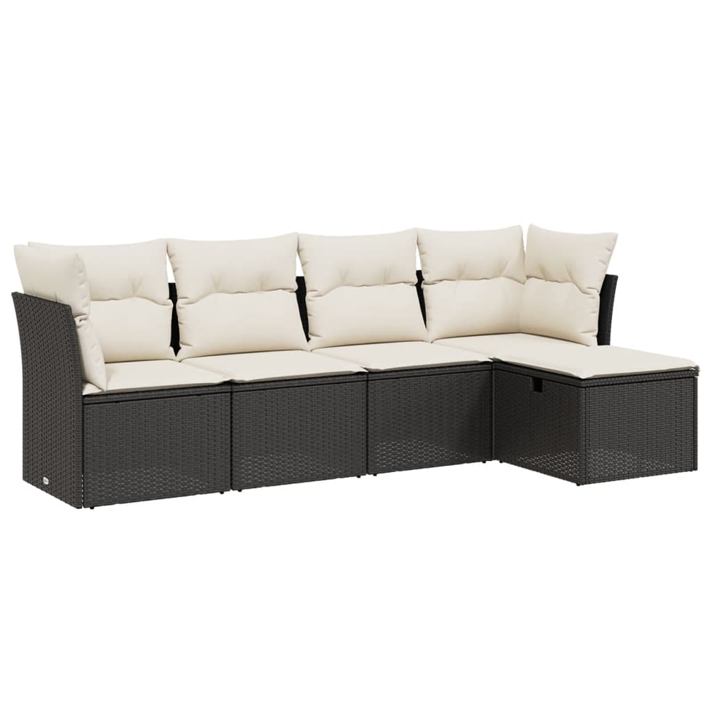 Set mobilier de grădină cu perne, 5 piese, negru, poliratan GartenMobel Dekor