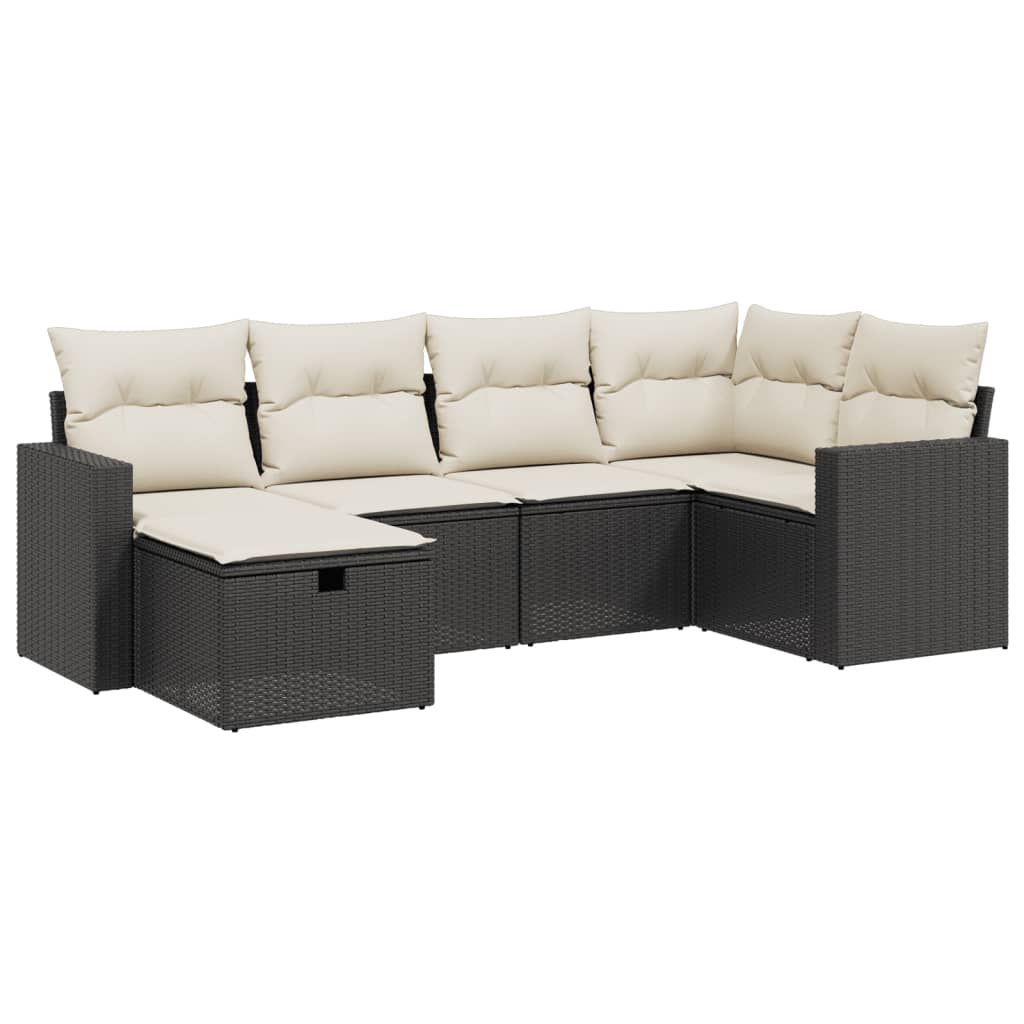 Set mobilier de grădină cu perne, 6 piese, negru, poliratan GartenMobel Dekor