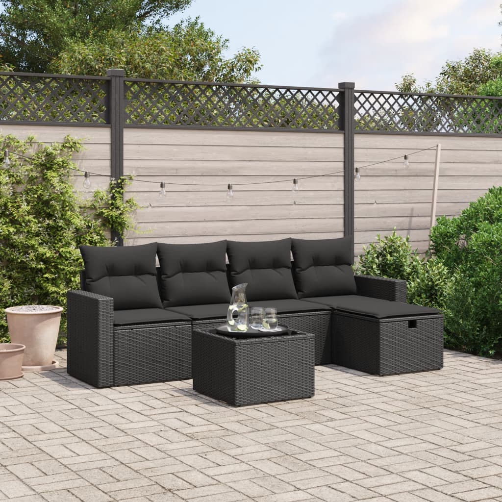 Set mobilier de grădină cu perne, 6 piese, negru, poliratan GartenMobel Dekor