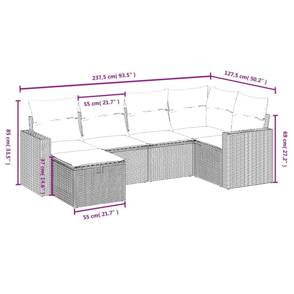 Set mobilier de grădină cu perne, 6 piese, negru, poliratan GartenMobel Dekor