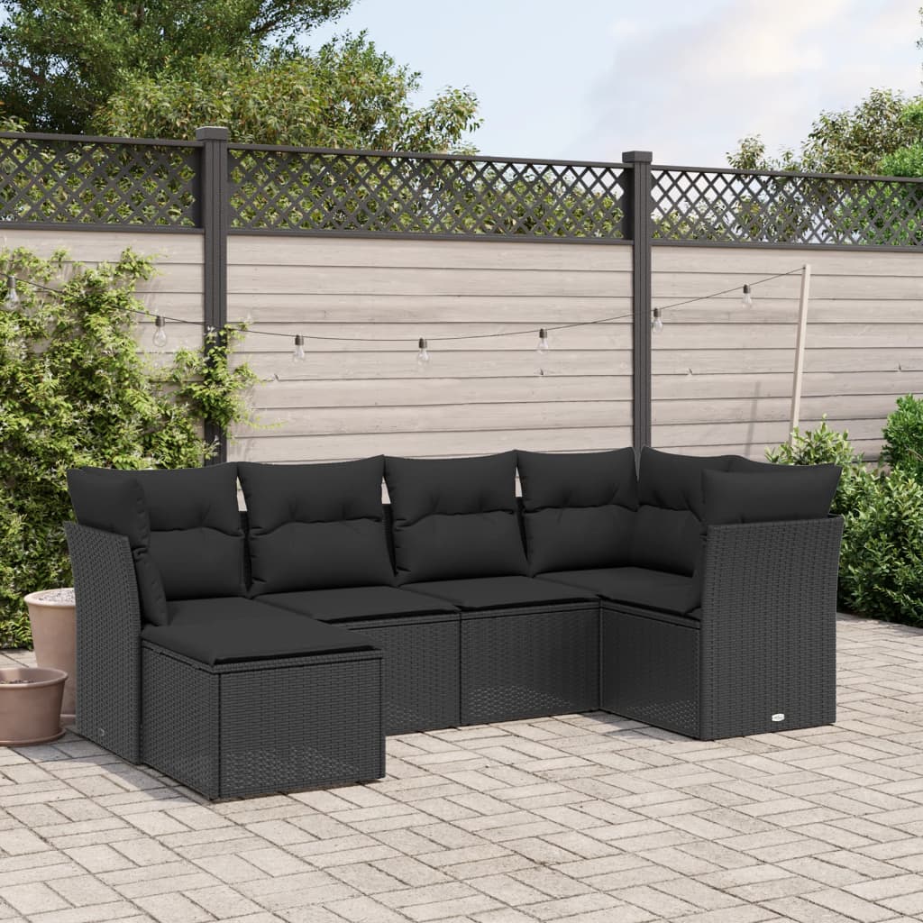Set mobilier de grădină cu perne, 6 piese, negru, poliratan GartenMobel Dekor