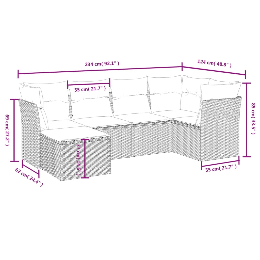 Set mobilier de grădină cu perne, 6 piese, negru, poliratan GartenMobel Dekor