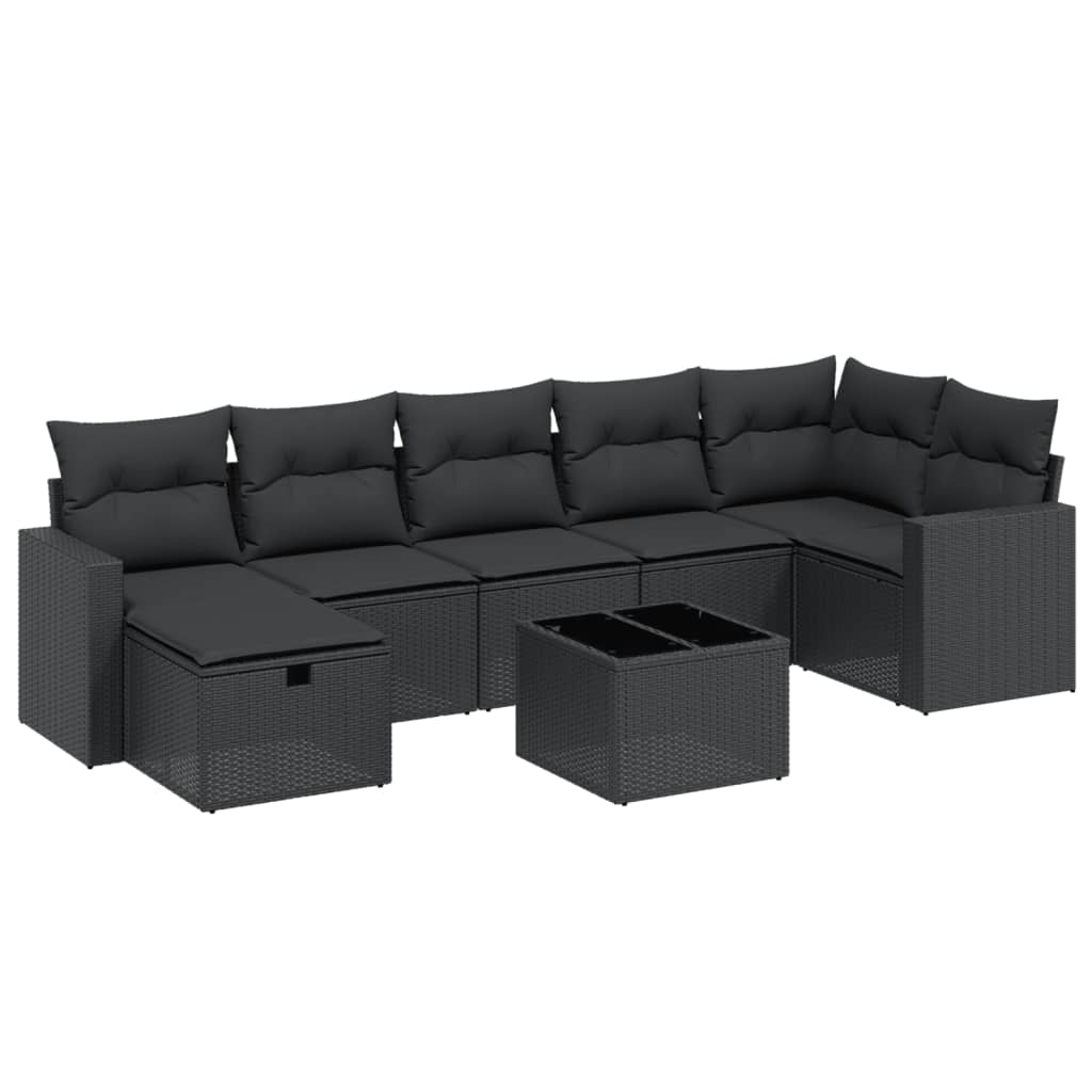 Set mobilier de grădină cu perne, 8 piese, negru, poliratan GartenMobel Dekor
