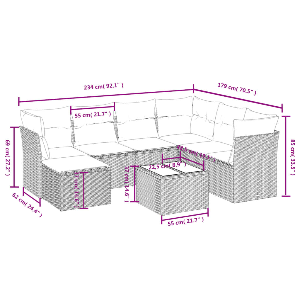 Set mobilier de grădină cu perne, 8 piese, negru, poliratan GartenMobel Dekor