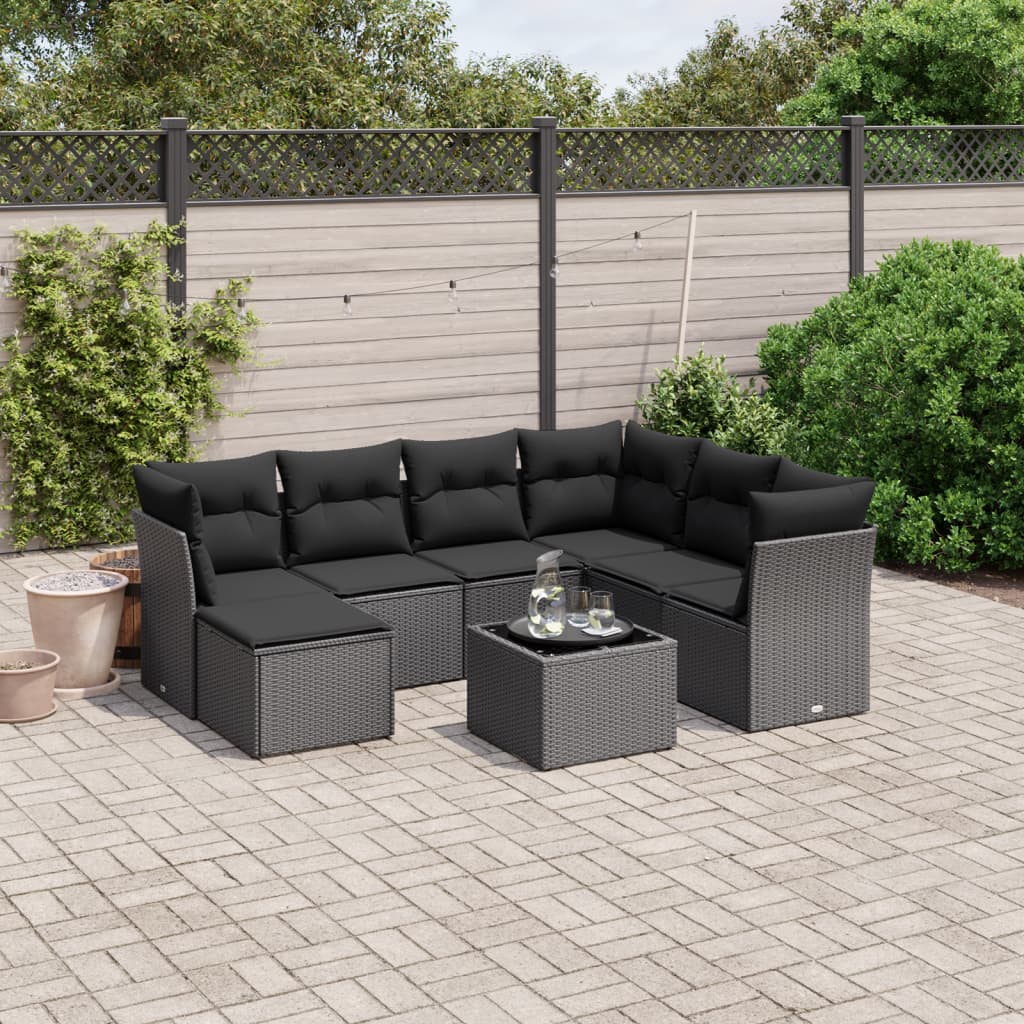 Set mobilier de grădină cu perne, 8 piese, negru, poliratan GartenMobel Dekor