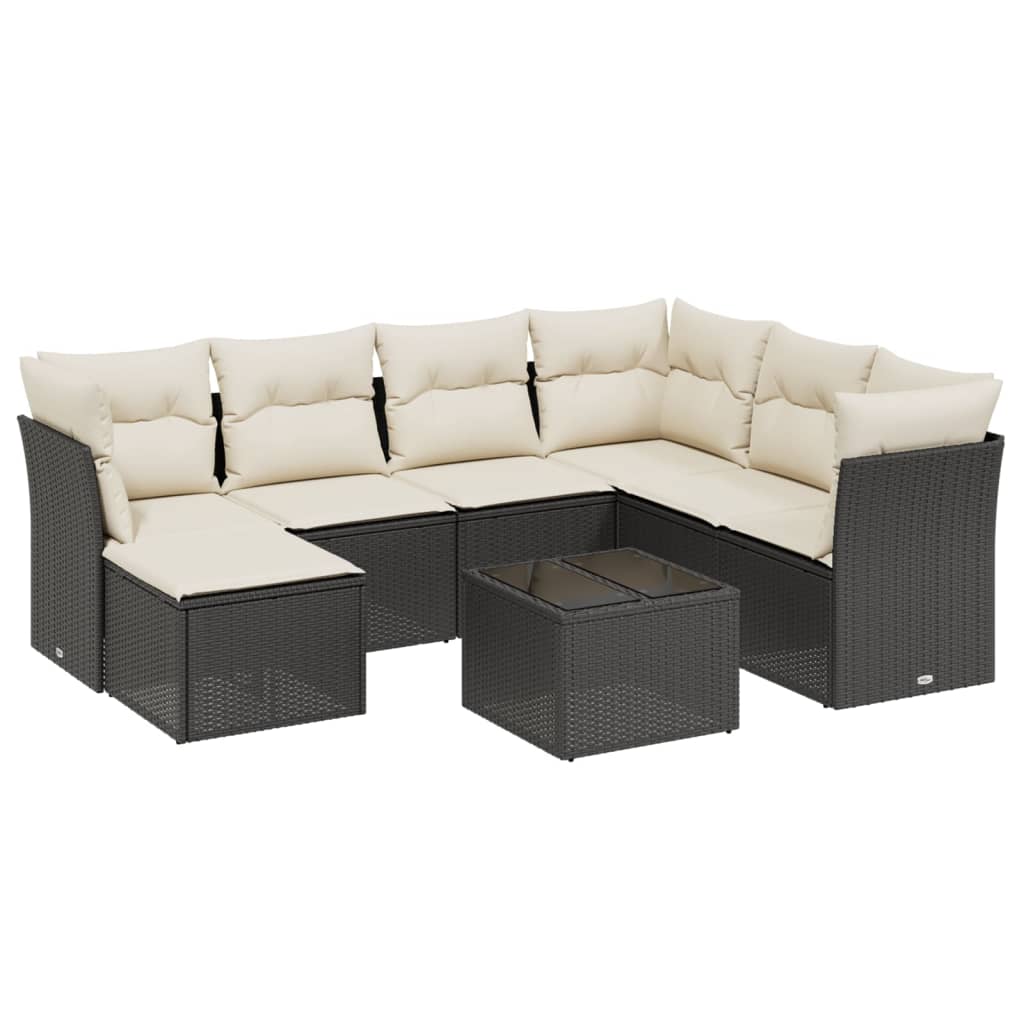 Set mobilier de grădină cu perne, 8 piese, negru, poliratan GartenMobel Dekor