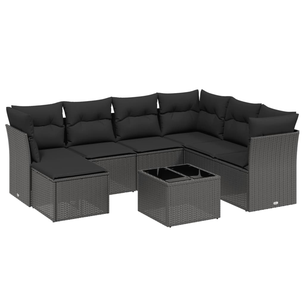 Set mobilier de grădină cu perne, 8 piese, negru, poliratan GartenMobel Dekor