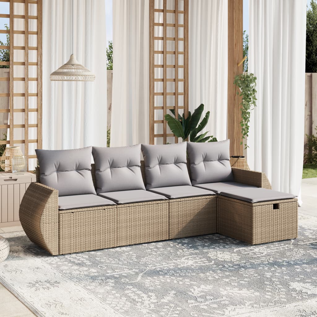 Set canapele de grădină, 5 piese, cu perne, bej, poliratan GartenMobel Dekor