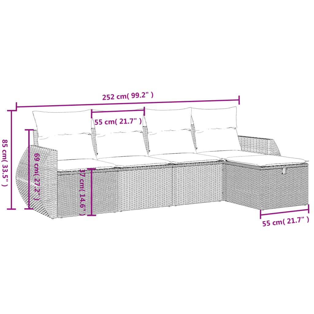 Set canapele de grădină, 5 piese, cu perne, bej, poliratan GartenMobel Dekor
