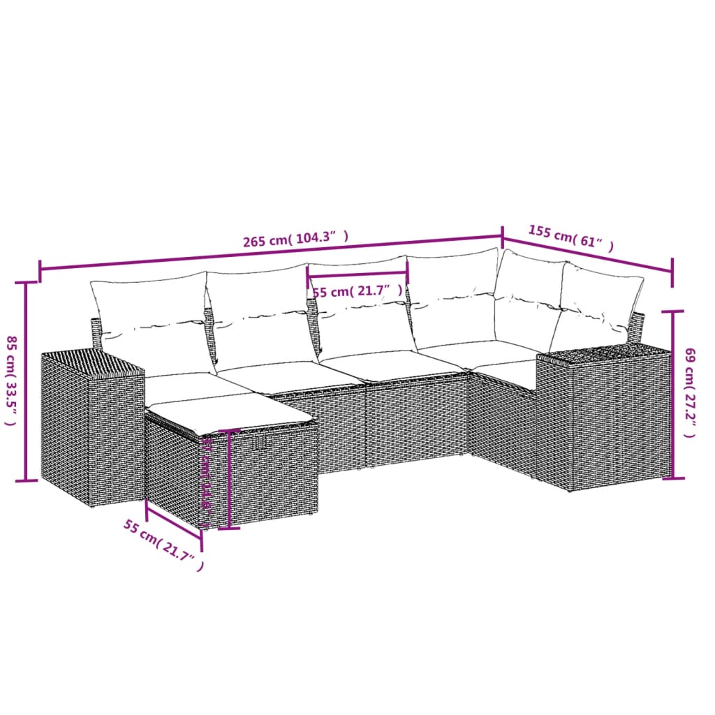 Set canapele de grădină, 6 piese, cu perne, bej, poliratan GartenMobel Dekor