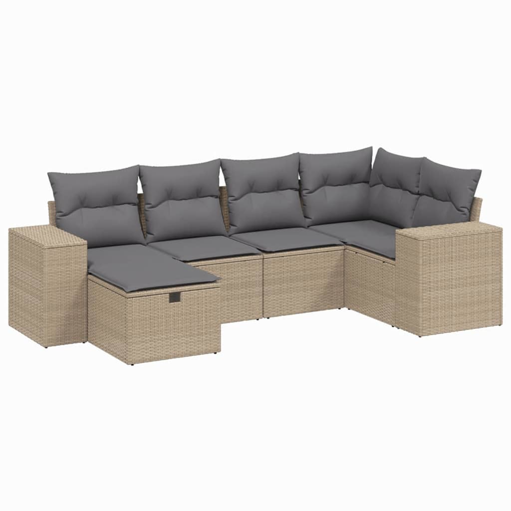 Set canapele de grădină, 6 piese, cu perne, bej, poliratan GartenMobel Dekor