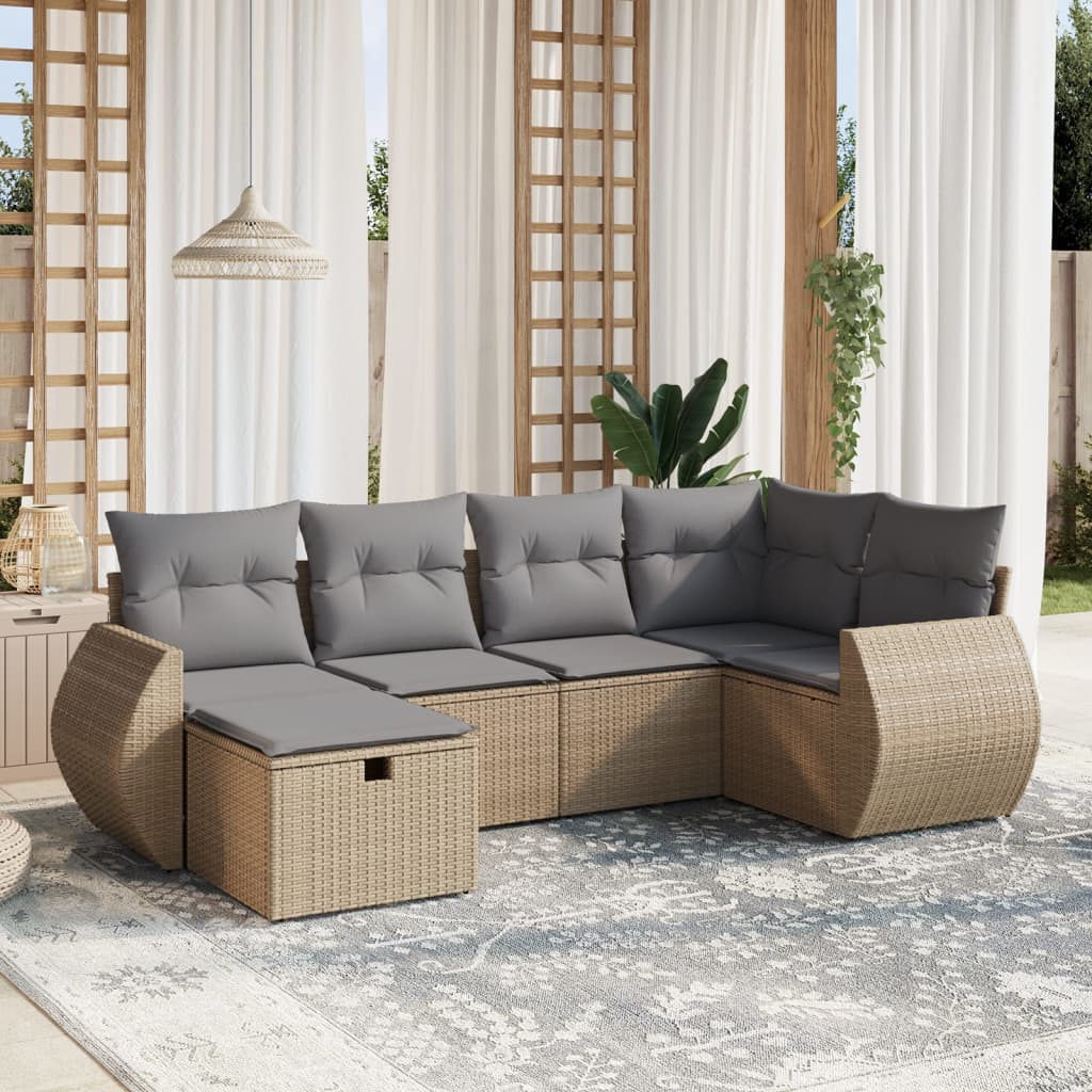 Set canapele de grădină, 6 piese, cu perne, bej, poliratan GartenMobel Dekor