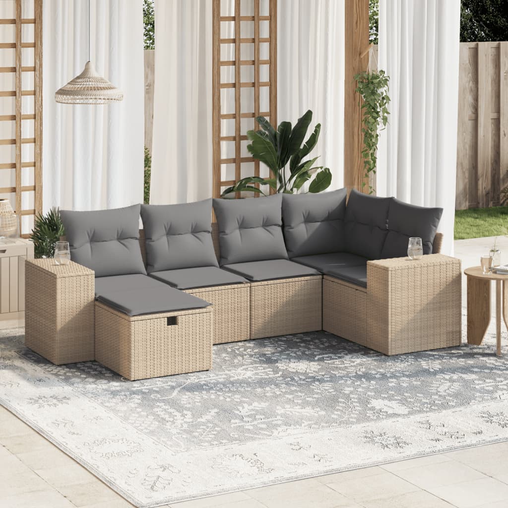 Set canapele de grădină, 6 piese, cu perne, bej, poliratan GartenMobel Dekor