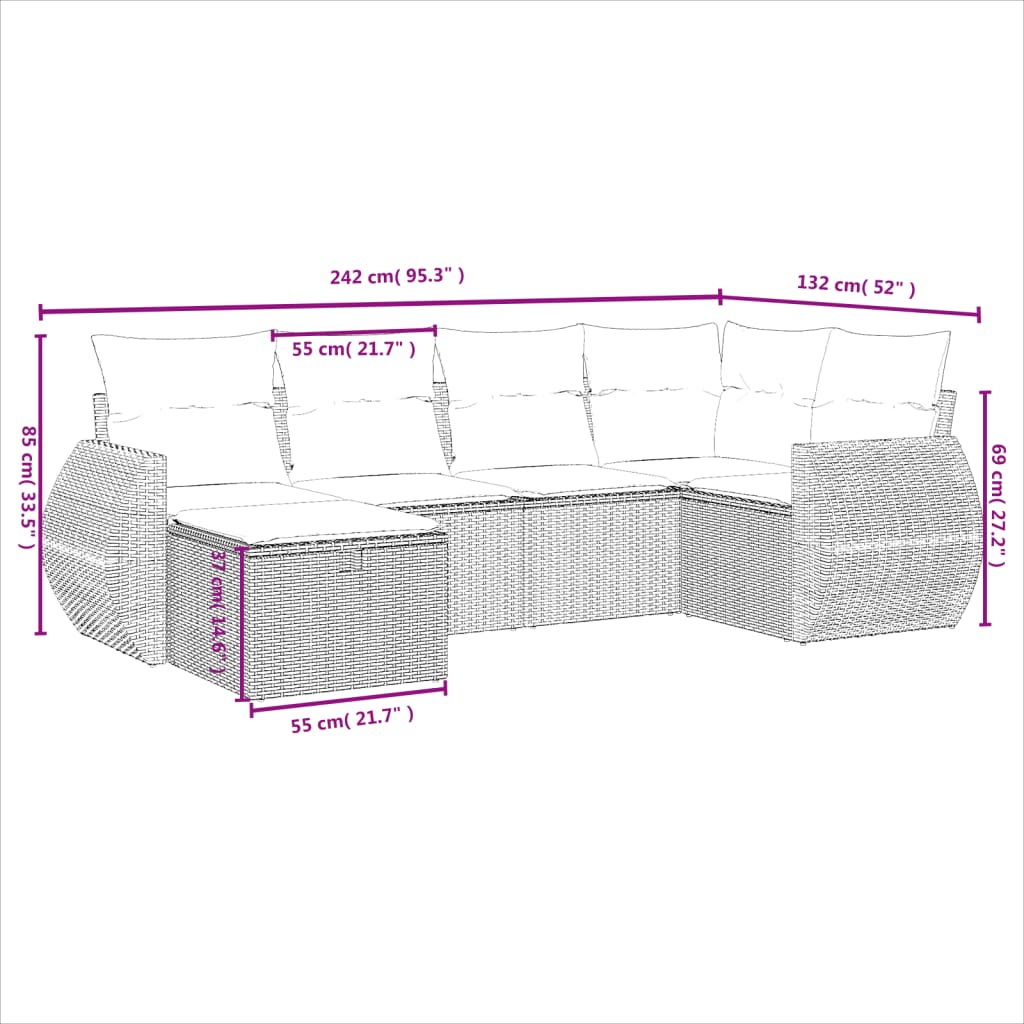 Set canapele de grădină, 6 piese, cu perne, bej, poliratan GartenMobel Dekor
