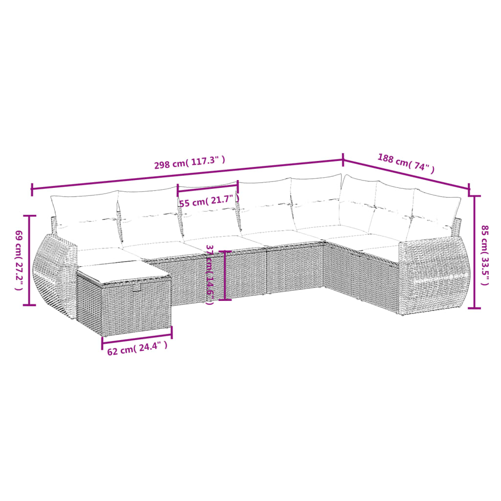 Set canapele de grădină, 8 piese, cu perne, bej, poliratan GartenMobel Dekor