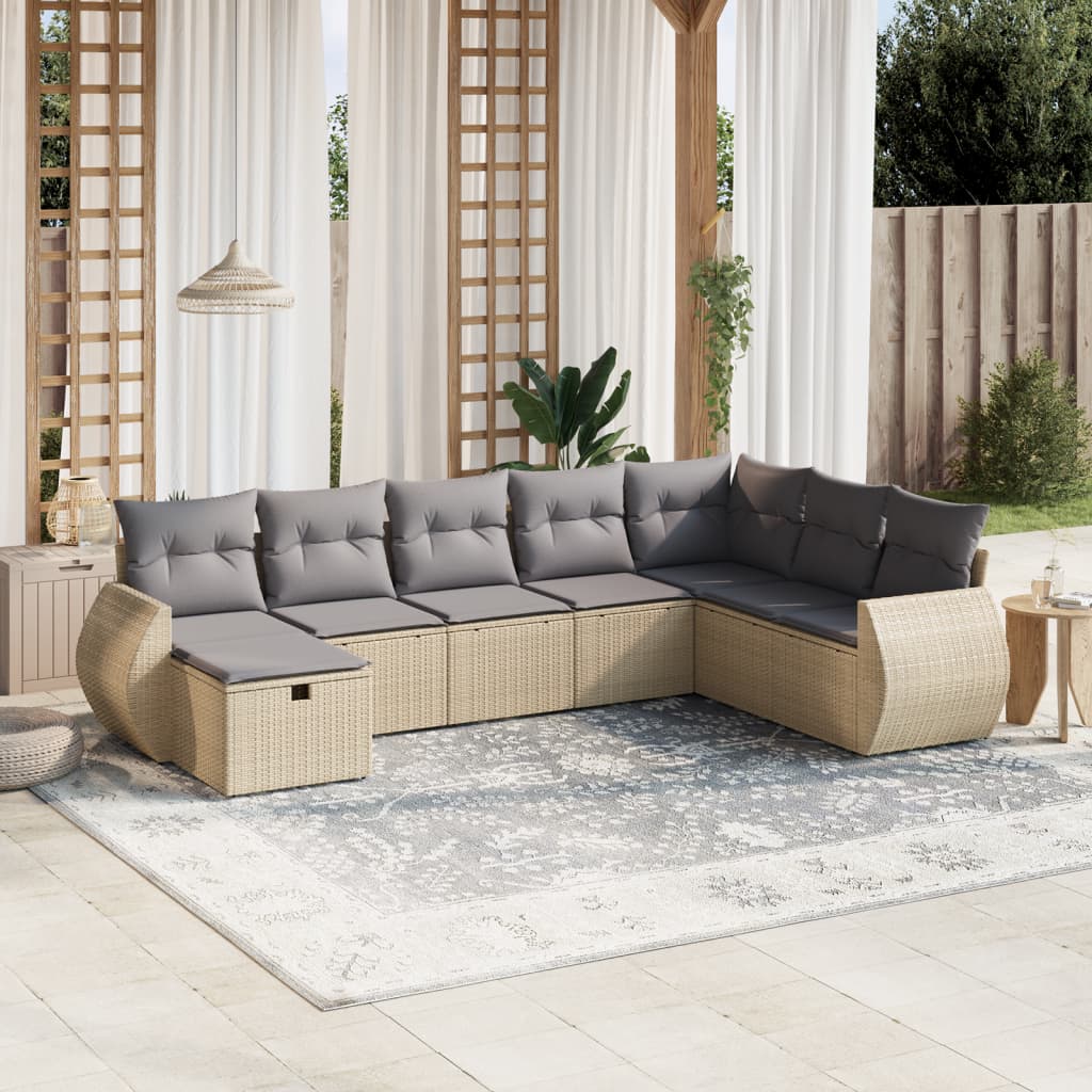 Set canapele de grădină, 8 piese, cu perne, bej, poliratan GartenMobel Dekor
