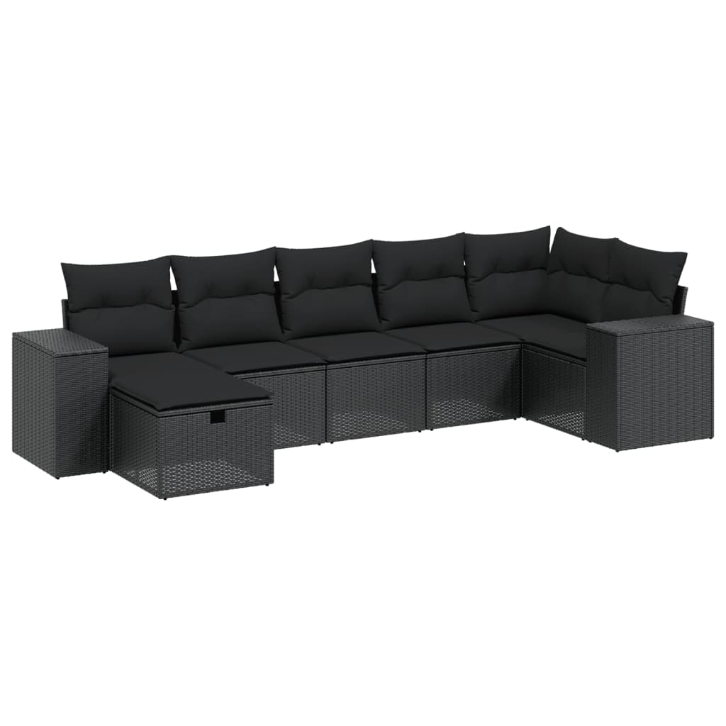 Set canapele de grădină cu perne, 7 piese, negru, poliratan GartenMobel Dekor