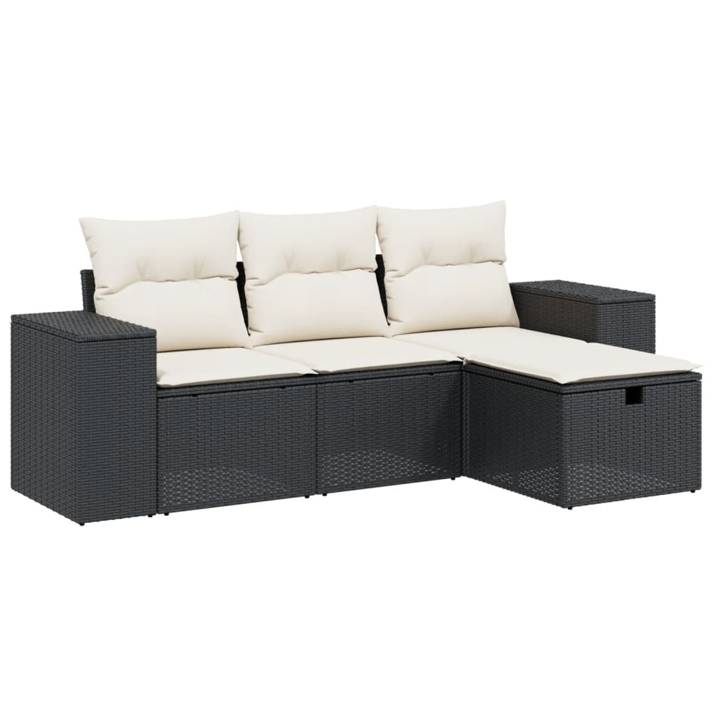 Set mobilier de grădină cu perne, 4 piese, negru, poliratan GartenMobel Dekor
