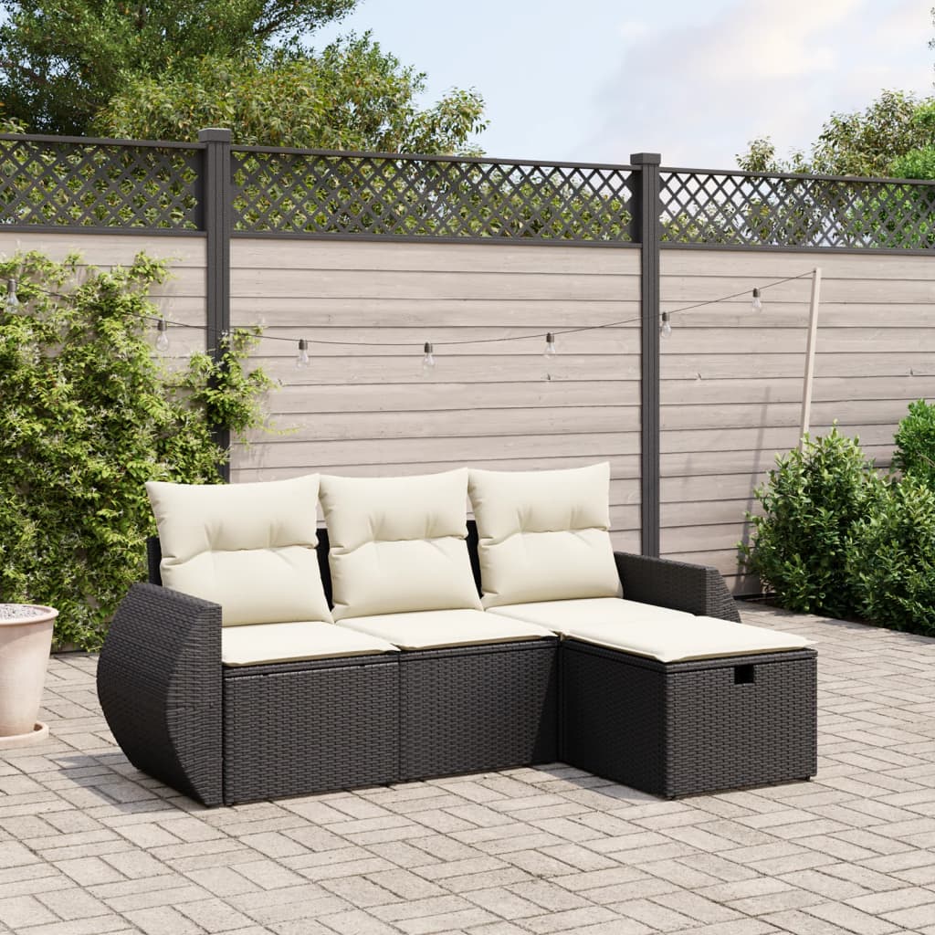 Set mobilier de grădină cu perne, 4 piese, negru, poliratan GartenMobel Dekor