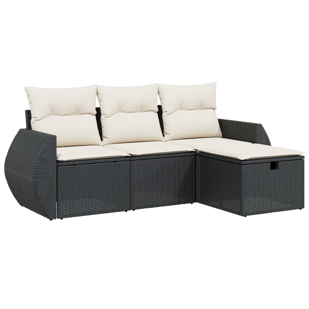 Set mobilier de grădină cu perne, 4 piese, negru, poliratan GartenMobel Dekor