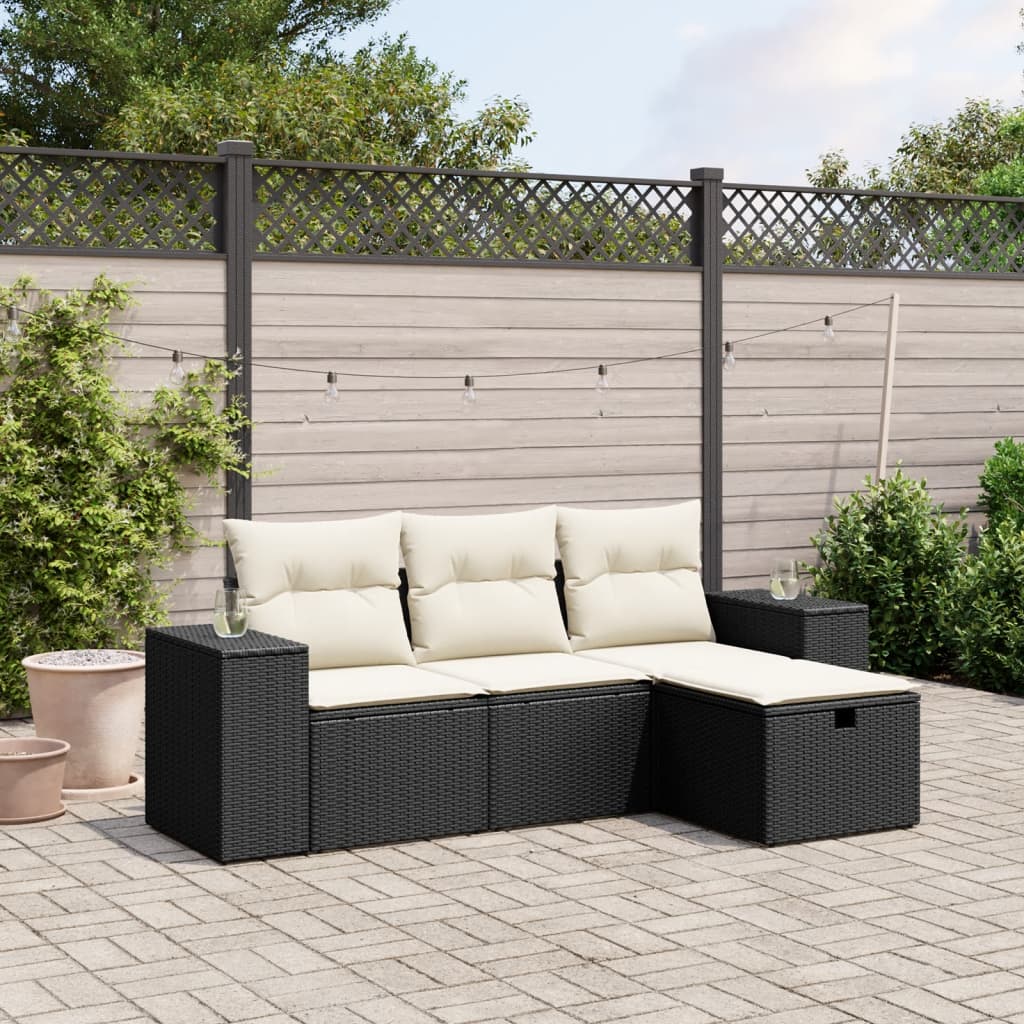 Set mobilier de grădină cu perne, 4 piese, negru, poliratan GartenMobel Dekor