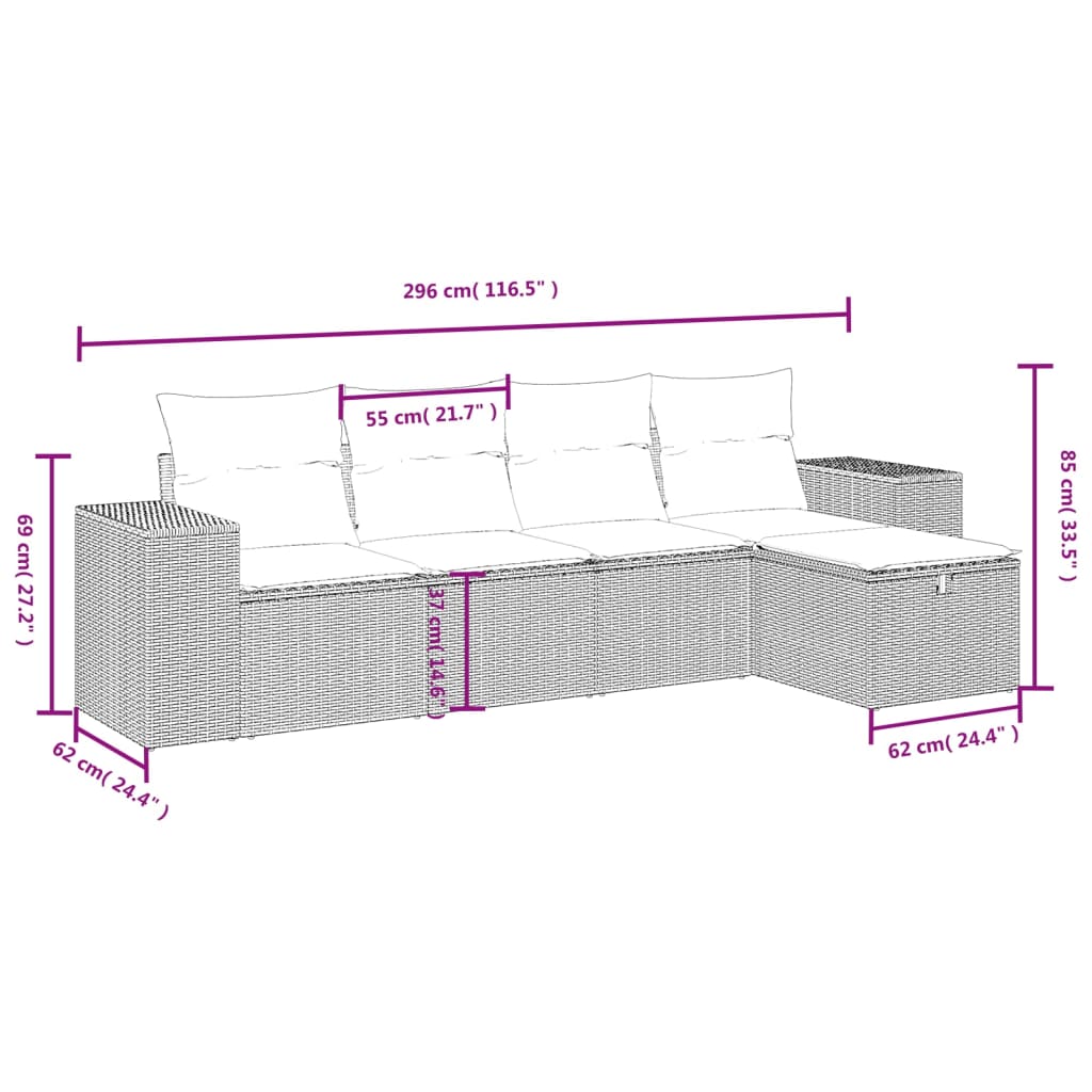 Set mobilier de grădină cu perne, 5 piese, negru, poliratan GartenMobel Dekor