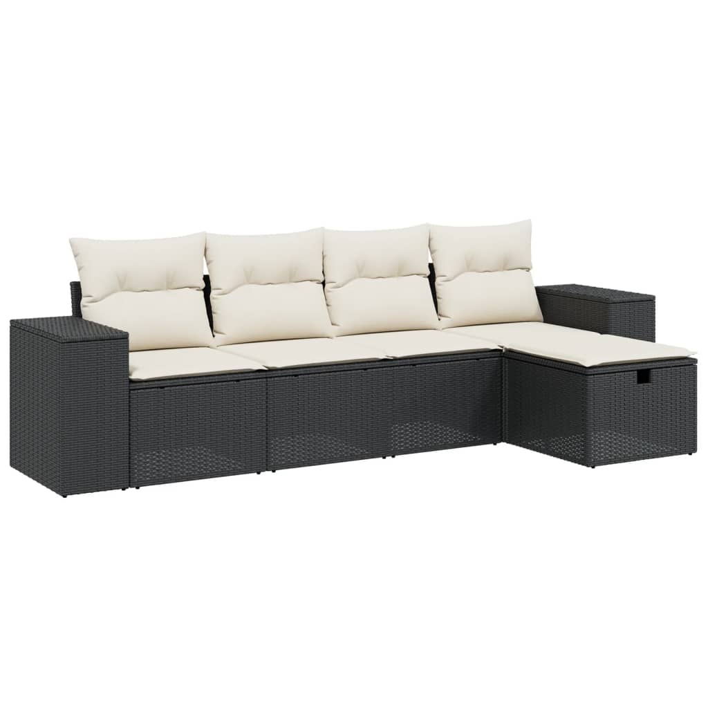 Set mobilier de grădină cu perne, 5 piese, negru, poliratan GartenMobel Dekor