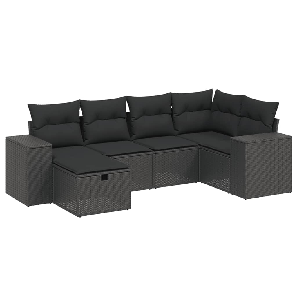 Set mobilier de grădină cu perne, 6 piese, negru, poliratan GartenMobel Dekor