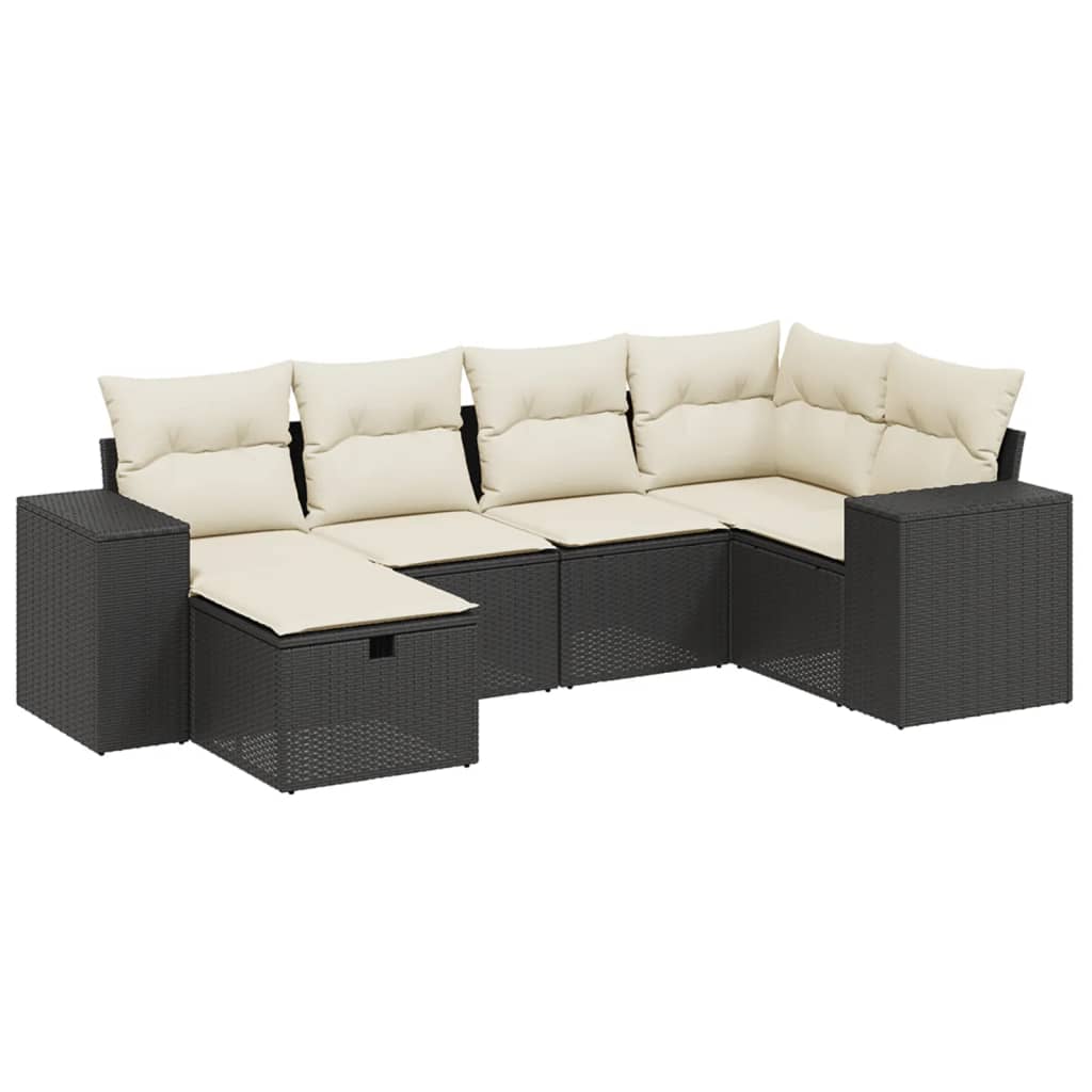 Set mobilier de grădină cu perne, 6 piese, negru, poliratan GartenMobel Dekor